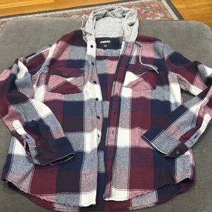 RSQ Gray and Blue Hooded Shirt